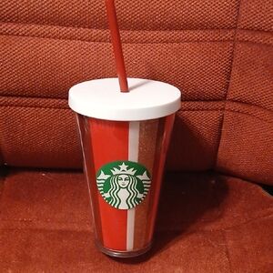 Starbucks Red and Brown Tumbler with White Lid
